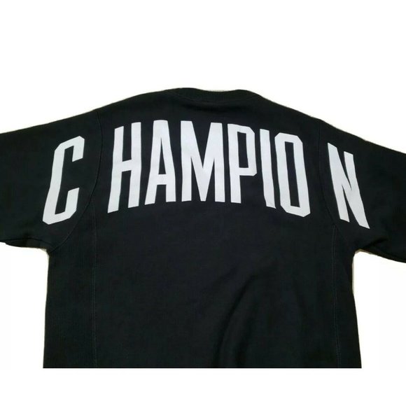 Champion Reverse Weave Sweatshirt Crewneck Small Black SPELL OUT in White - Picture 1 of 11